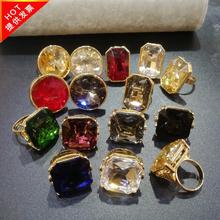欧美夸张莫桑石几何大钻石戒指活口金表演道具电影嘻哈介子宝石亮