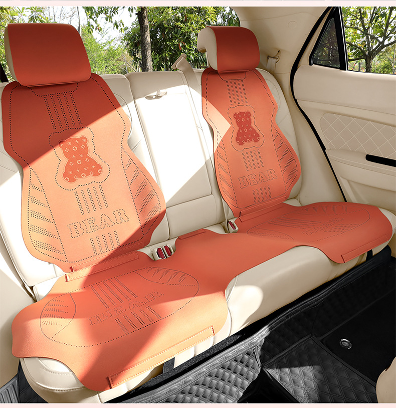 26 Bear-Themed All-Season Car Seat Cushion, Fresh Cartoon Bear Design, Breathable Seat Cover, Women's Cooling Pad, Five-Seater Set