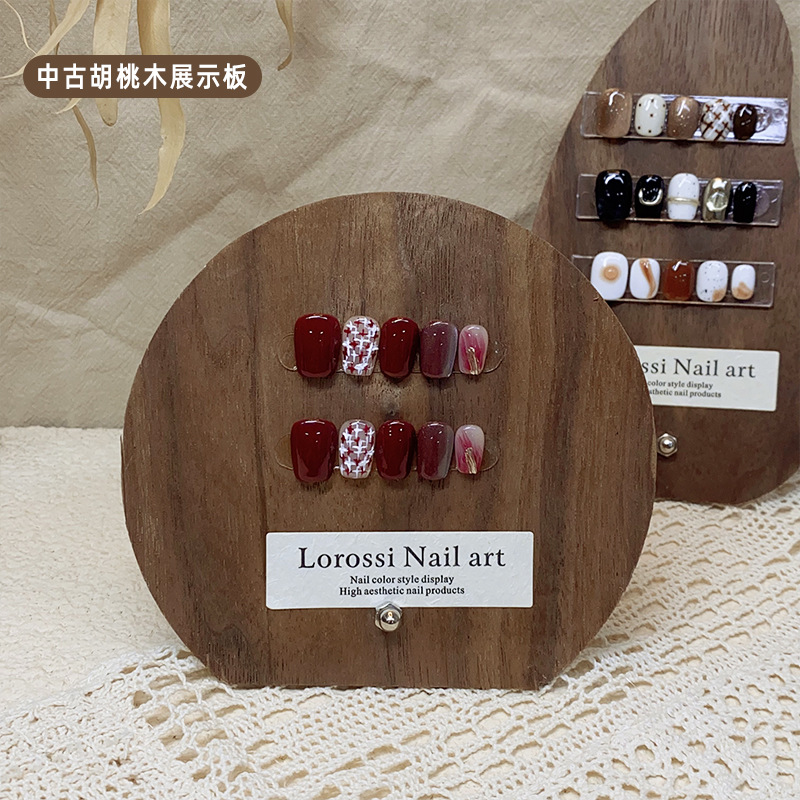 Vintage Style Nail Color Display Board Walnut Wood Display Stand for Nail Polish and Gel Color Swatches