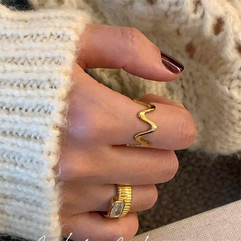 Stainless Steel Material Retro Lady Streetwear Geometric Stainless Steel Rings