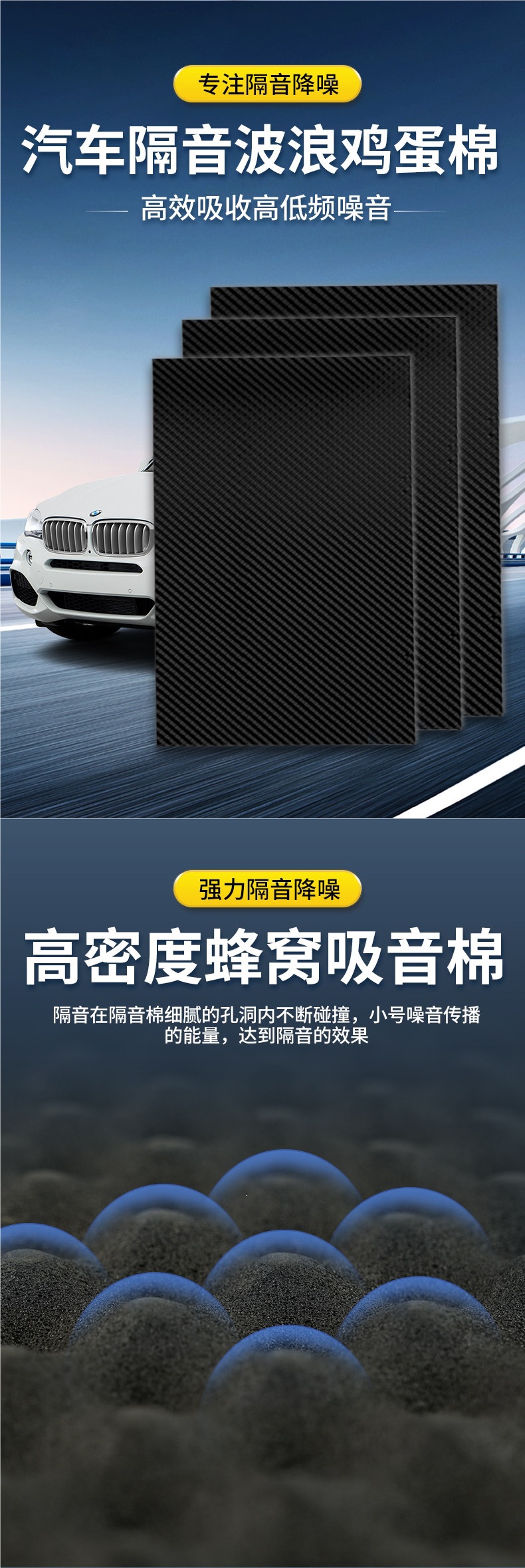 Car soundproofing foam, wave-shaped egg foam, self-adhesive, for all four doors, trunk, tires, fenders, and interior lining, absorbs sound and reduces noise