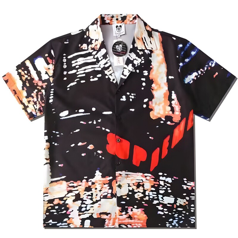 New Summer Short-Sleeved Shirt with Coconut Tree Pattern, Large Size Casual Shirt, National Trend Cross-Border Men's Clothing, Men's Shirt