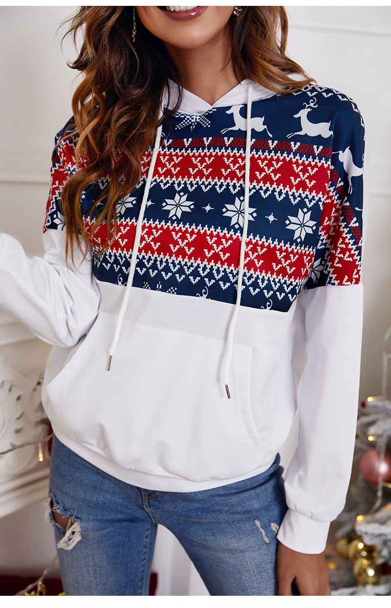 Hooded Christmas Print Casual Sweater