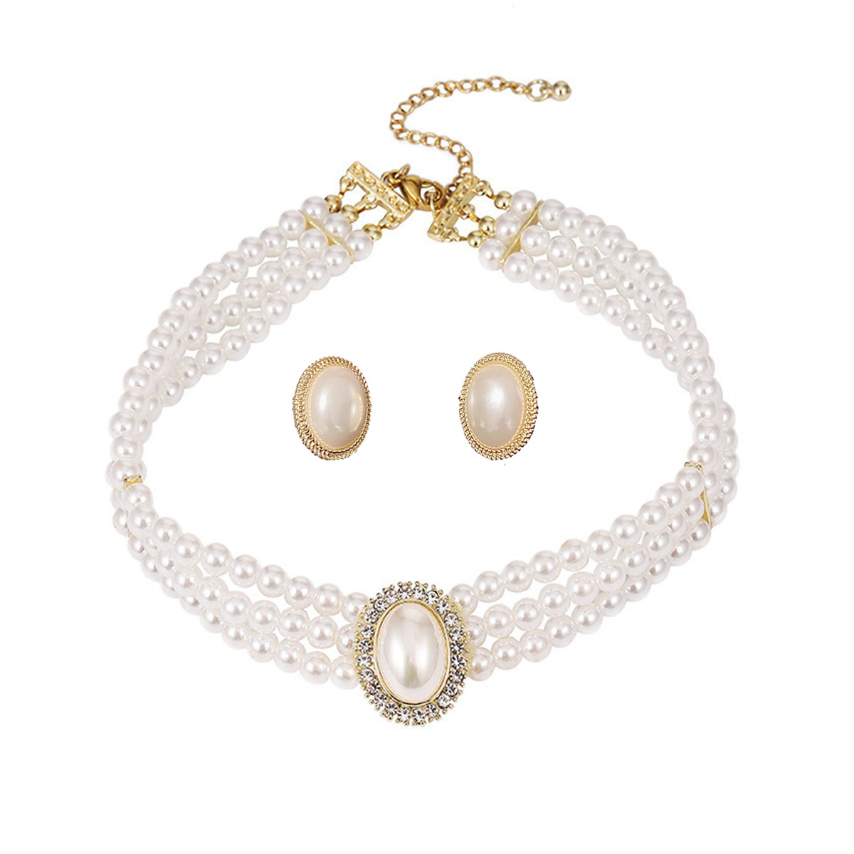 Luz de lujo simple retro oval Super Flash perla collar nupcial de las mujeres vestido de estilo francés vestido de novia pendientes de cadena de rendimiento