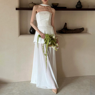 Light Wedding Dress, Korean Style, Simple Tube Top, Grand Banquet Ceremony Host, Niche High-End, Super Fairy and Beautiful Evening Dress for Women