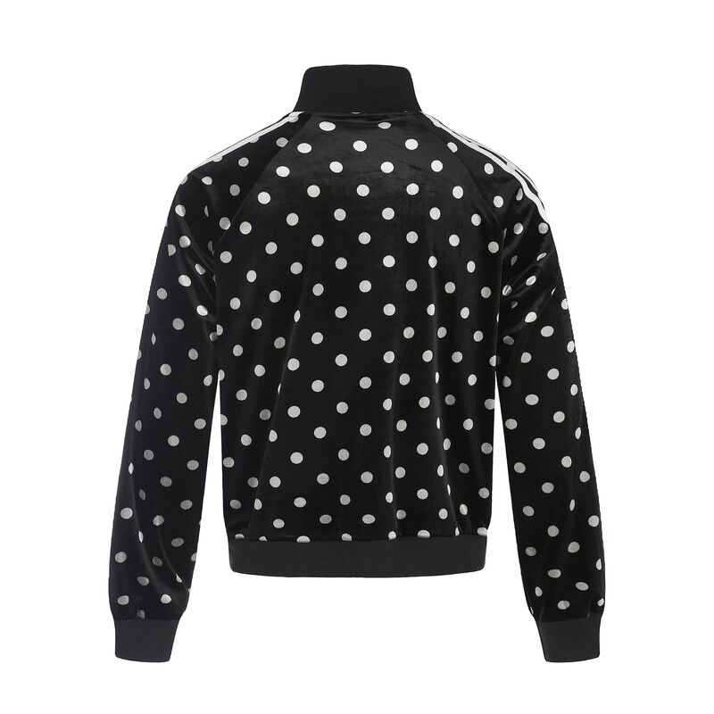 Retro Velvet Polka Dot Four-Stripe Stand-Up Collar Zipper Jacket, Unisex Loose-Fitting American Casual Sports Style Coat
