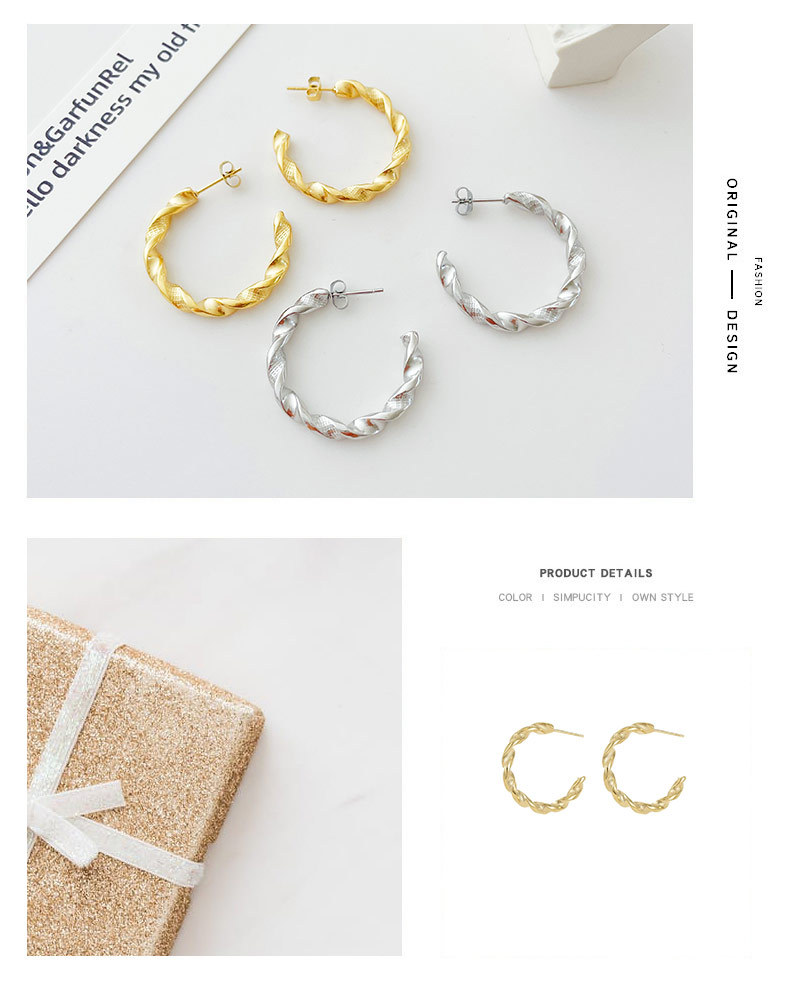 Fashion C Shape Stainless Steel Plating Ear Studs 1 Pair