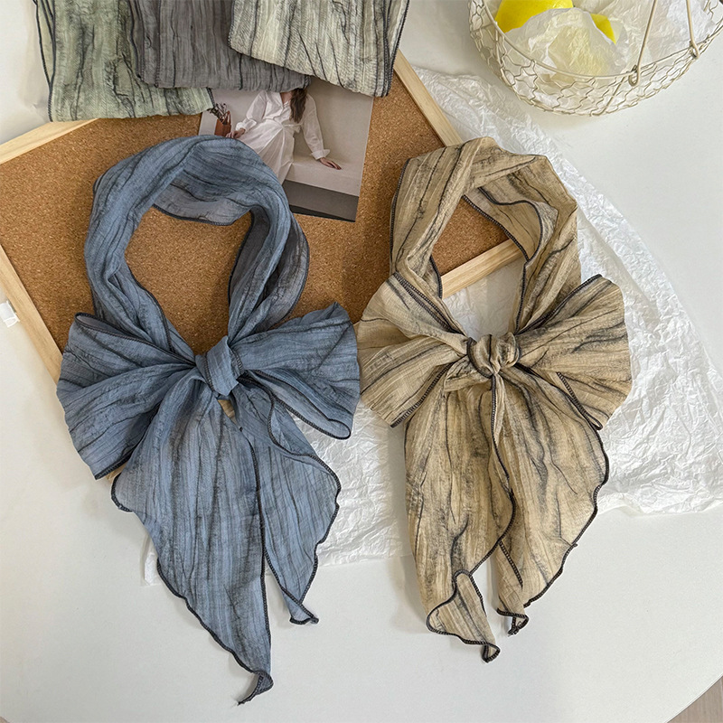 Pañuelo de seda de alta calidad nuevo estilo teñido anudado decoración bufanda pequeña bufanda delgada pañuelo en la cabeza cinturón para el cabello con cinta para el cabello cinturón multiusos