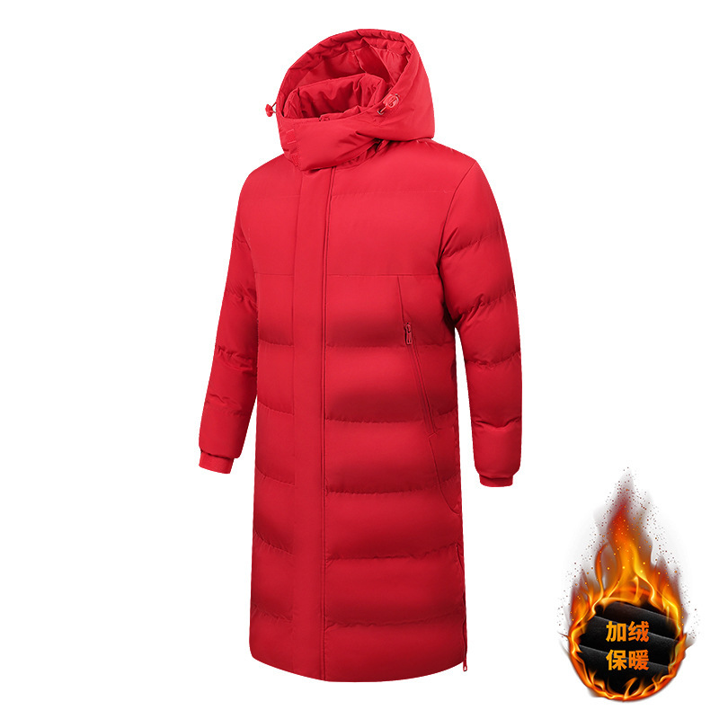 Winter Clothing Men's Long Cotton Coat Unisex Student Sports Cotton Coat Over the Knee Men's Training Clothes Cotton Coat