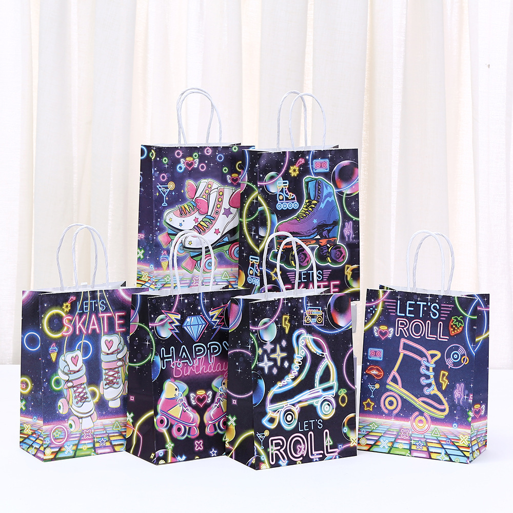 溜冰鞋印花包装袋派对节日礼物包装袋烫金牛皮纸纸袋服装手提袋