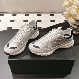 Xiaoxiangfeng 25P new leather casual sports shoes Panda color block German training shoes fragrant grandma lace-up baseball shoes for women