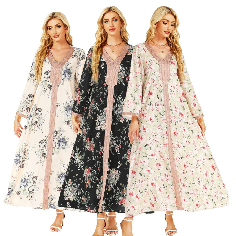 Ближневосточное арабское женское платье длинное платье с принтом Элегантное платье класса люкс abaya