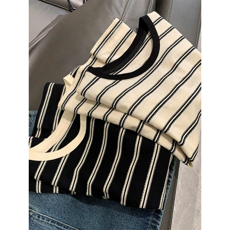 Вязанная летняя хлопковая футболка с коротким рукавом, корейский стиль, oversize