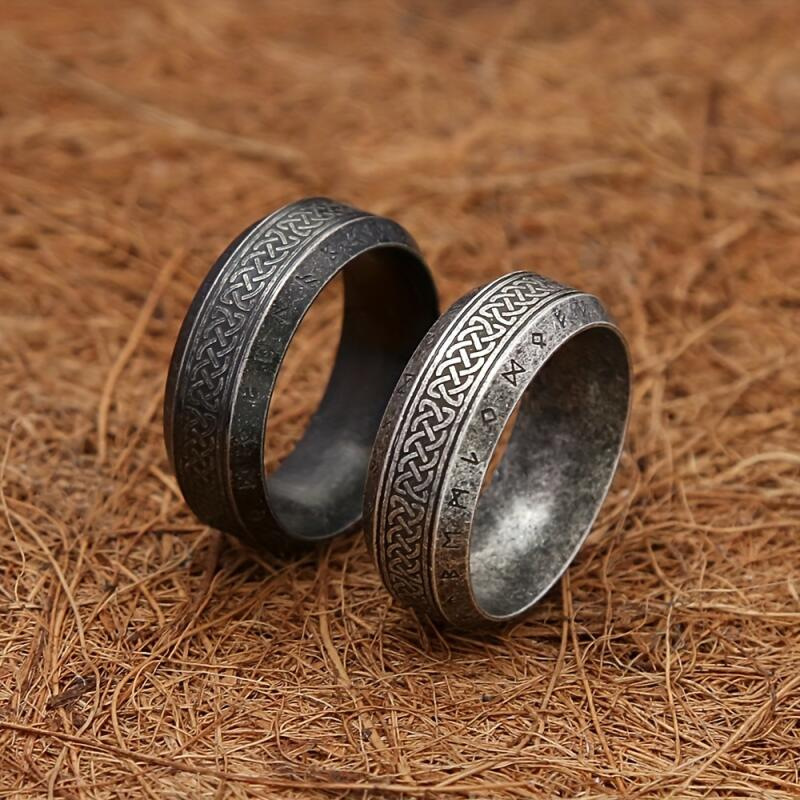 Cross-Border Popular Stainless Steel Ring Retro Nordic Celtic Knot Viking Text Ring Men's Literary Style Ring