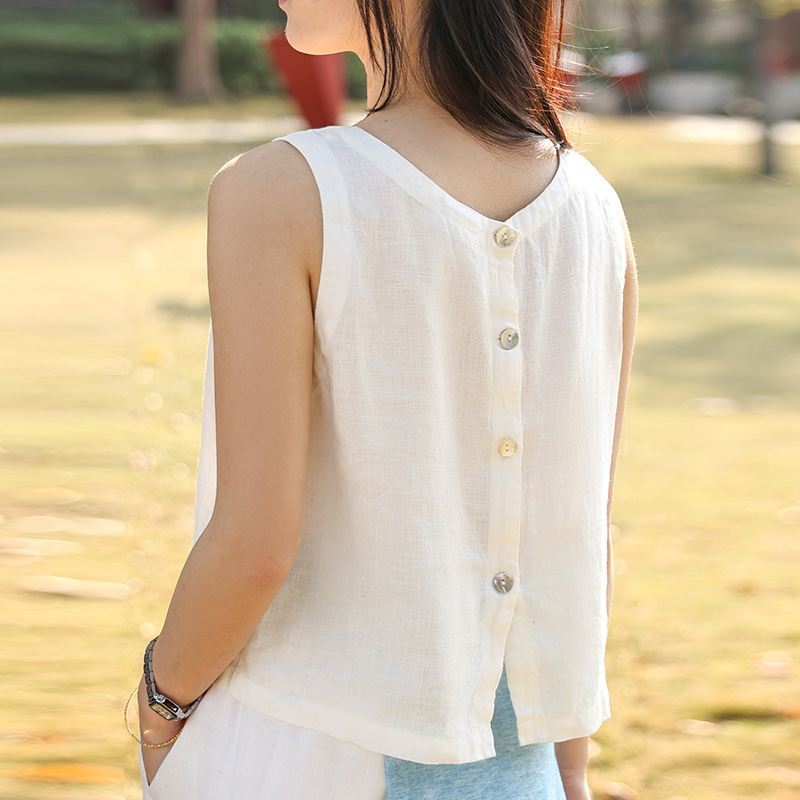 Pure Linen Vest High-grade Sense Positive and Reverse Sleeveless T-shirt Women's Summer Loose Casual Short Top Cotton and Linen Vest Pure Linen Vest High-grade Sense Positive and Reverse Sleeveless T-shirt Women's Summer Loose Casual Short Top Cotton and Linen Vest