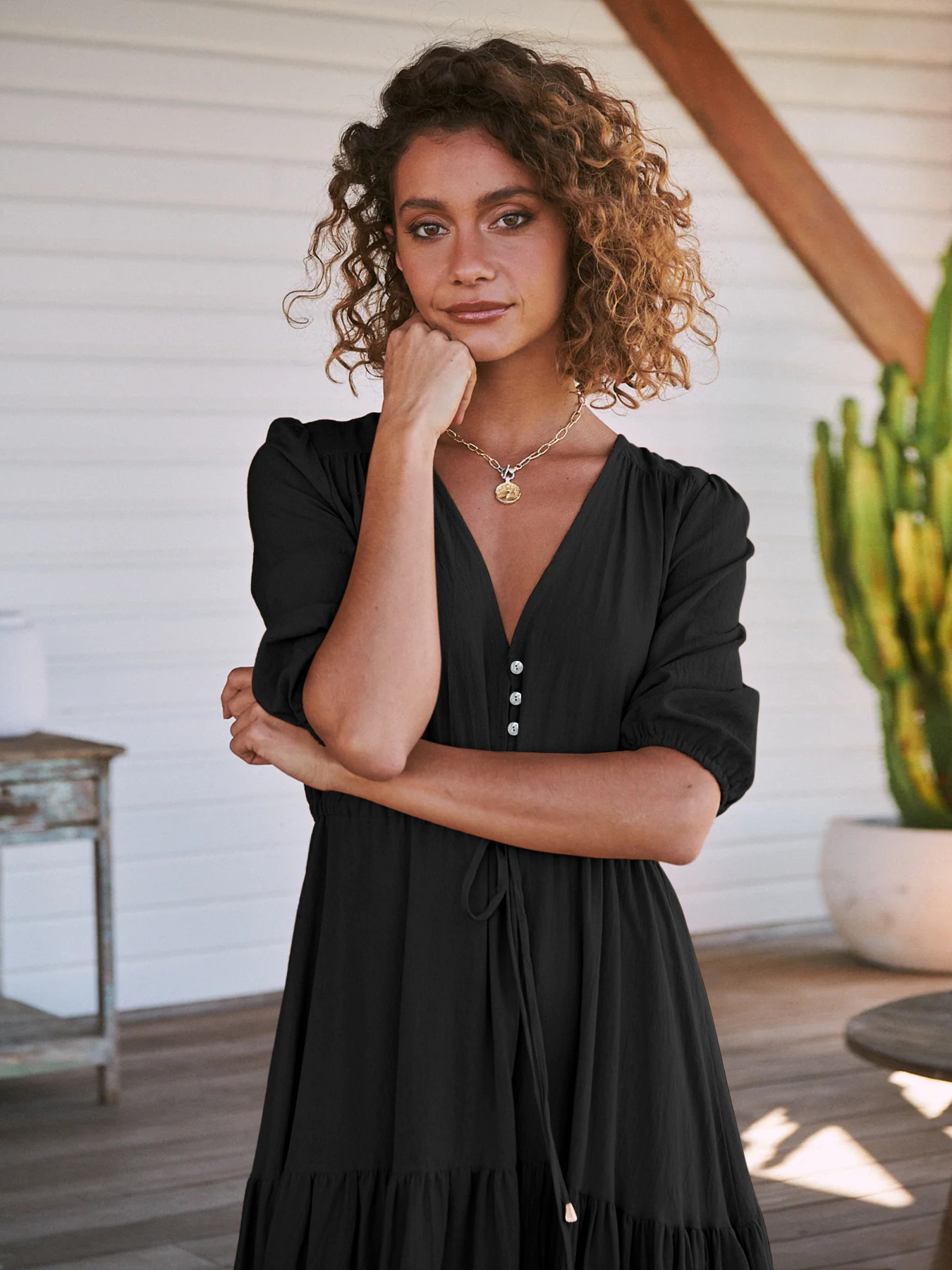 V-neck long dress image 2