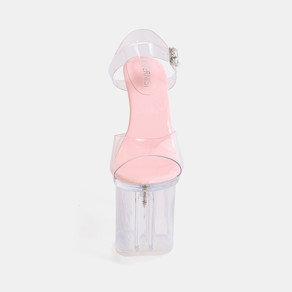 Sandal cao gót siêu cao 19 cm gót nhọn pha lê hở mũi quai cài dự tiệc — Màu bạc, Màu hồng, Màu trắng, Màu tím chi tiết 5