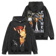 Cross-border American hip-hop Eminem Eminem printed wash short-sleeved T-shirt round neck heavy hooded sweatshirt men