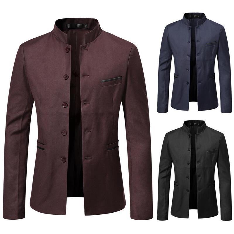 2025 Aliexpress Cross-Border Foreign Trade Spring and Autumn Men's Stand-Up Collar Suit, Youth Slim-Fit Zhongshan Suit, Men's Suit Jacket