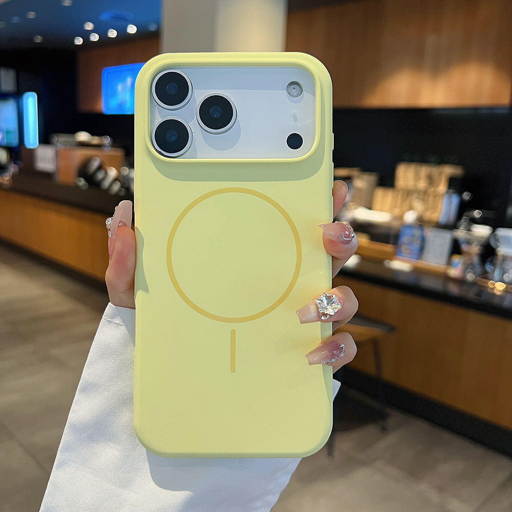 Suitable For IPhone Pro Max Liquid Silicone Thin Ring Magnetic Phone Case Fruit 17 Solid Color Shockproof Protective_voghion.com