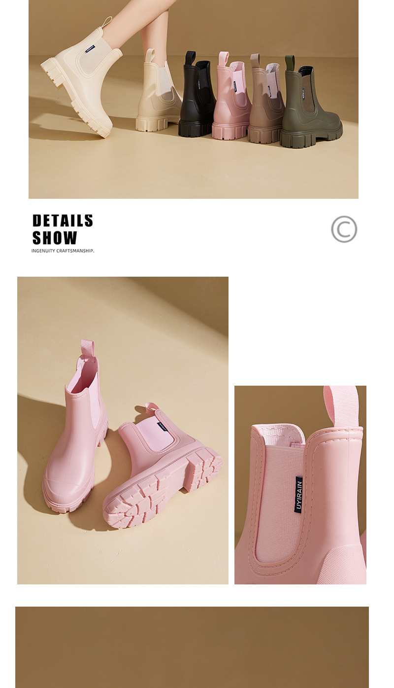 Grenzüberschreitende modische Regenstiefel für Damen, dicke Sohle, elastischer Riemen, wasserfeste, rutschfeste Gummischuhe für Küche und Haushalt_voghion.com