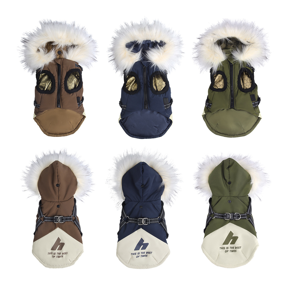 Ropa de invierno para perros con gorras de cuello de lana gruesas y cálidas que osos para perros pequeños y medianos con chaqueta de algodón gruesa.