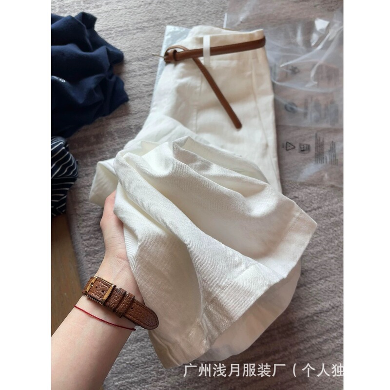 Highly Recommended! Korean-Style White Tencel Wide-Leg Pants for Women, Spring and Summer, Slimming, with Belt, Versatile, Textured Casual Pants Highly Recommended! Korean-Style White Tencel Wide-Leg Pants for Women, Spring and Summer, Slimming, with Belt, Versatile, Textured Casual Pants