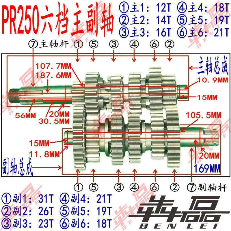 Zongshen Secolon Pr250 Pa2 Sr250-12 Six-Speed Built-In Balance Shaft Engine Main and Secondary Shaft Assembly