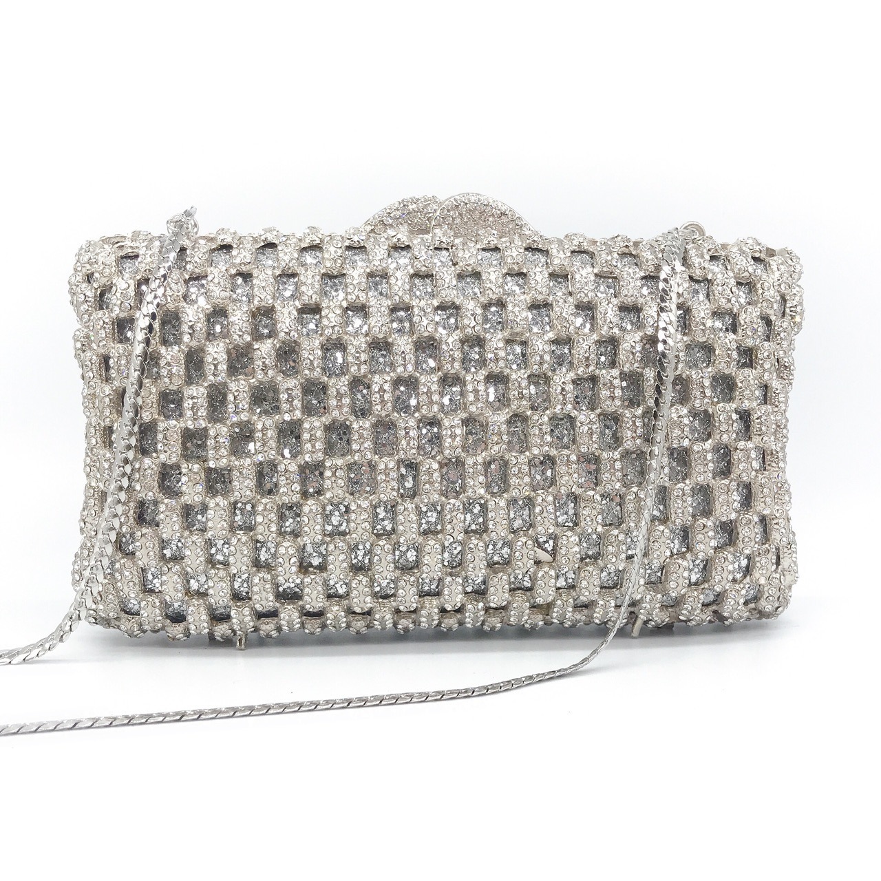 Bolsa de cena con diamantes transfronterizos no vacío caja dura de metal bolso de diamantes vestido de banquete bolso de mano bolso de mujer bolso de cadena