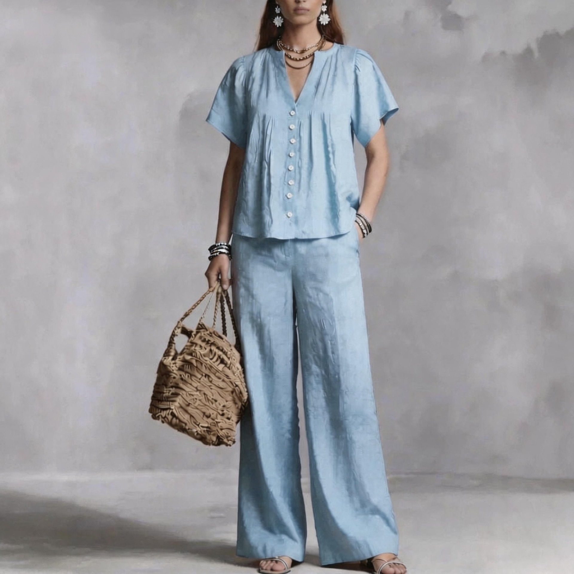 Women's Clothing Women's Imitation Cotton Linen V Neck Casual Suit Beach Vacation Style For Formal & Casual For Women_ecoleips.com