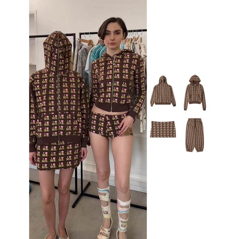「Distinctive Market」26SS Summer/High-end Line will coffee color love me all-over printed mask style hooded sweatshirt 「Distinctive Market」26SS Summer/High-end Line will coffee color love me all-over printed mask style hooded sweatshirt