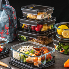 玻璃保鮮盒微波爐加熱飯盒上班族便當盒帶蓋分隔型餐盒專用碗密封