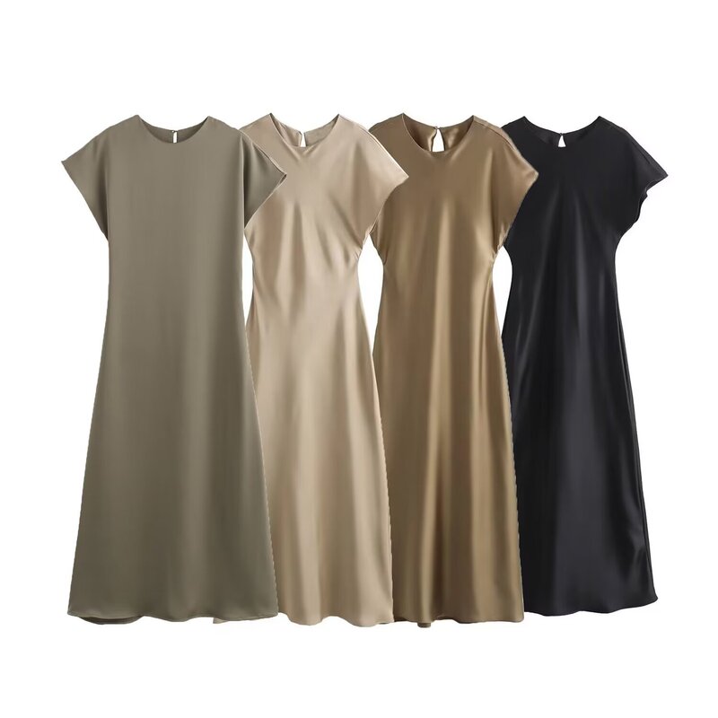 Bsk&Traf Women's Clothing 2025 Summer Socialite Silk Satin Midi Dress 8868897 Short-Sleeved Fashion Bsk&Traf Women's Clothing 2025 Summer Socialite Silk Satin Midi Dress 8868897 Short-Sleeved Fashion