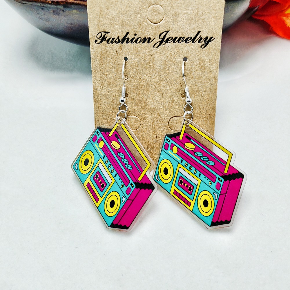 14g Weight Iron Ear Needle Material Drop Earrings Classification 1 Pair Quantity Holiday, Daily Occasion Acrylic Material Printing, Color Block, Rubik'S Cube Pattern Women's Gender Stoving Varnish Design Novelty Style 1 Pair Novelty Printing Color Block Rubik'S Cube Stoving Varnish Arylic Drop Earrings 21