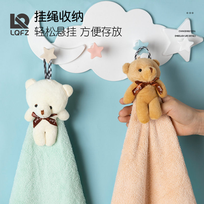 Oso creativo toalla de mano cocina engrosada absorbente colgando toalla de mano Toalla de terciopelo de coral toalla de mano al por mayor