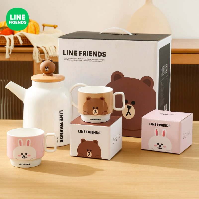 LINE Friends керамическая холодная бутылка для семьи, мультфильм, пара, пара стаканов для воды, высокий дизайн, новый водяной cup