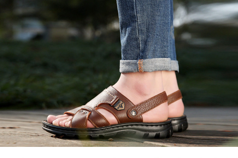 Dép sandal nam da bò lớp đầu hở ngón quai hậu thoáng khí — 10498 màu đen, Màu nâu 10498 chi tiết 9