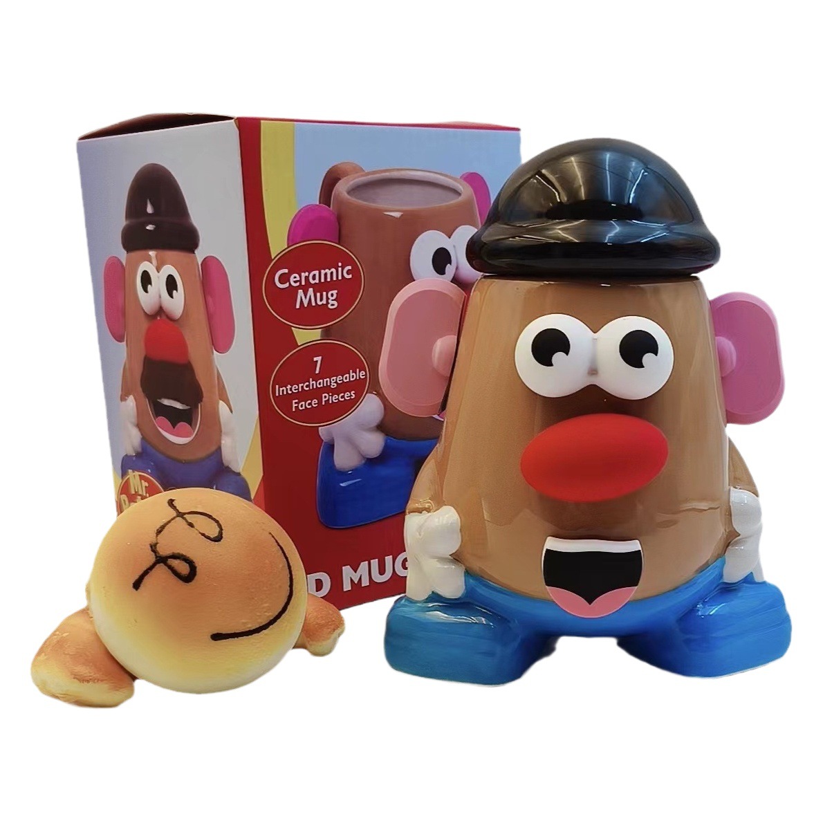 Taza de cerámica transfronteriza taza de dibujos animados creativa Papa extraíble decoración personalizada muñeca Taza de cerámica con tapa