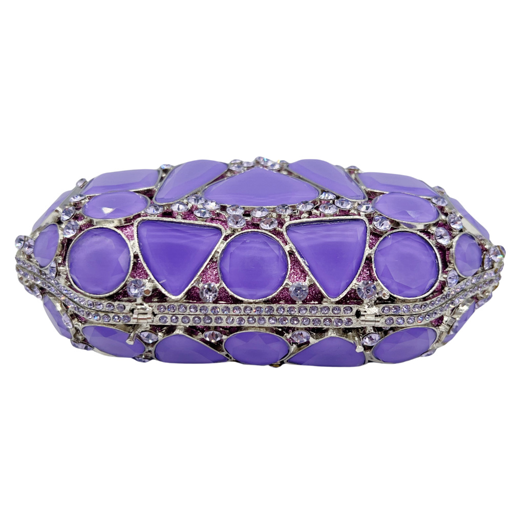 Túi clutch nữ đính đá rhinestone dây xích dạ tiệc phong cách Âu Mỹ — Hoa violet, hồng, Màu xanh chanh, BL258 tùy chỉnh các màu khác