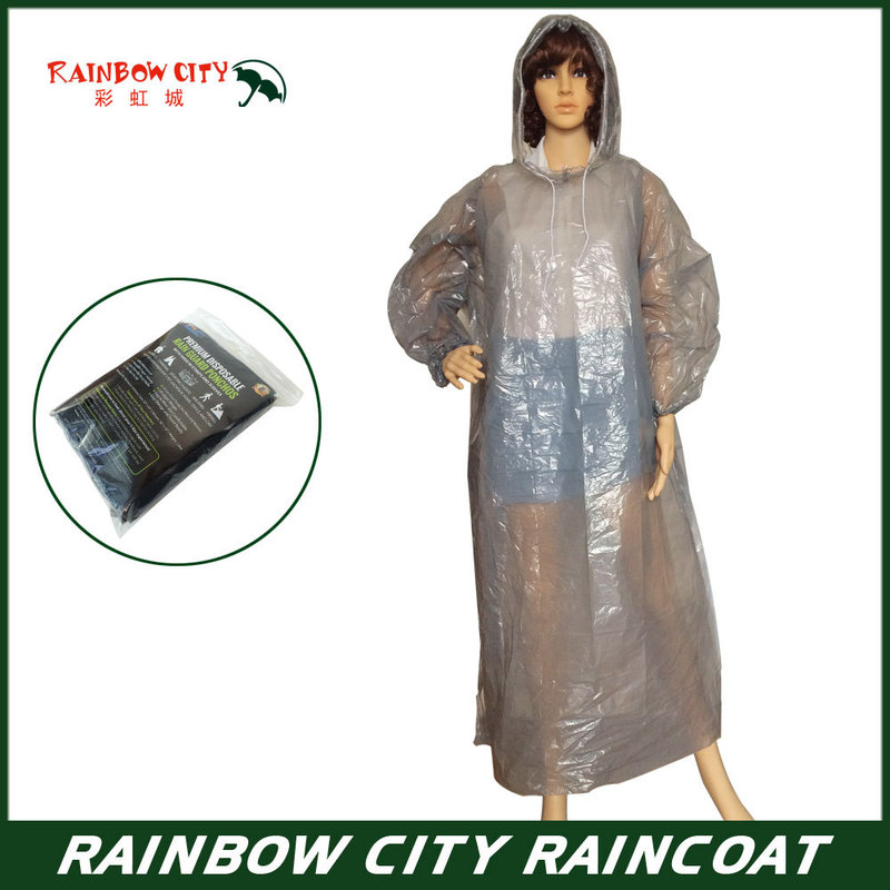 Disposable Pe Raincoat Poncho Pullover with Rubber Band and Hood Rope, Logo Can Be Printed, Environmentally Friendly Raincoat