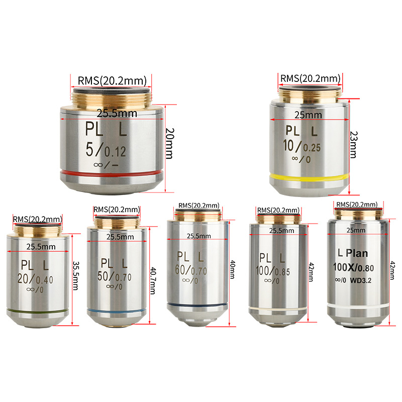 批发无限远长工作距离平场消色差金相显微镜物镜5X/10X/20X50X60X