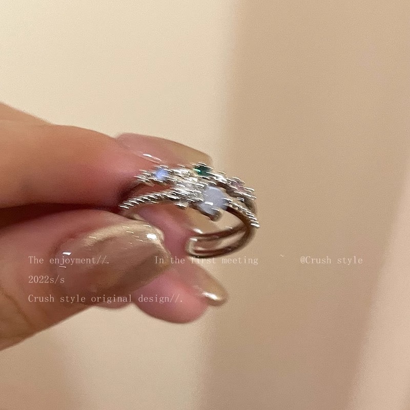 Ocean Blue Heart Ring Adjustable Zircon Ring For Women Luxury_voghion.com