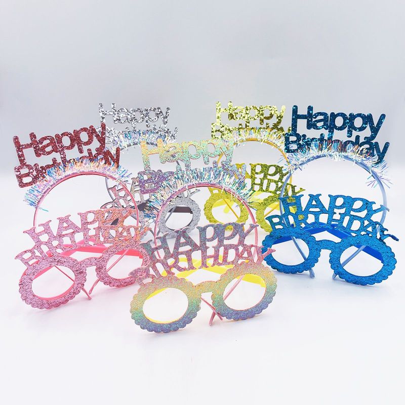 New Cross-border English Birthday Party Glitter Gold English Letter Headband Glasses suit Party Decoration Supplies