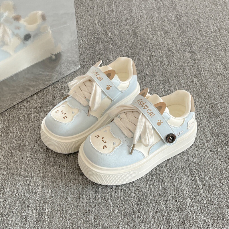 Korean-style height-increasing thick-soled sneakers for women, 2026 new spring model, cute kitten versatile white shoes, student loafers Korean-style height-increasing thick-soled sneakers for women, 2026 new spring model, cute kitten versatile white shoes, student loafers