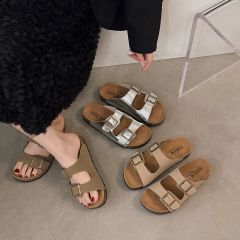 厚底百搭沙灘涼拖鞋女外穿2024年夏季新款休閒皮帶扣涼拖鞋女批發