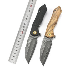 卸売陽江ナイフ G10/ゼブラウッドハンドルダマスカス鋼アウトドアキャンプ EDC 折りたたみナイフ