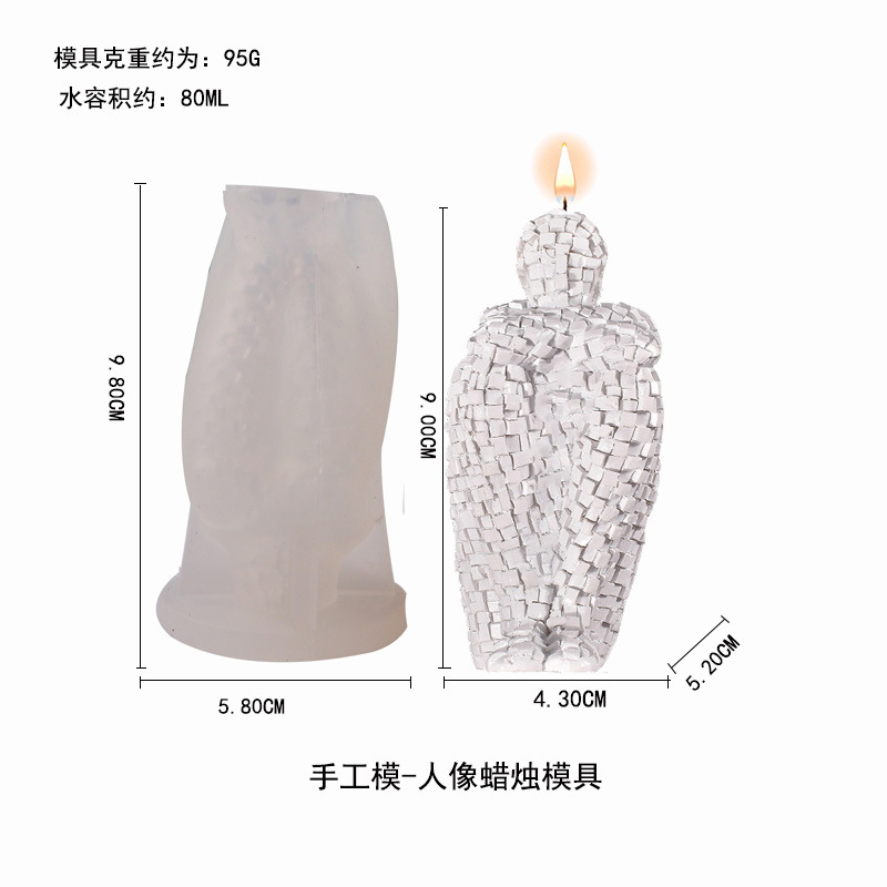 Meditación cuerpo molde mosaico pensador retrato vela molde de silicona decoración de personajes molde de fondant