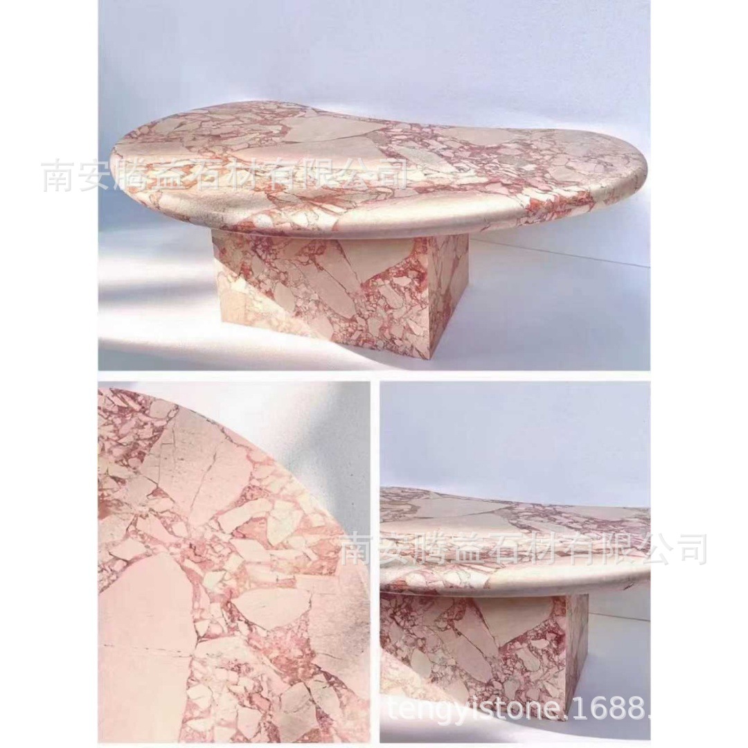 腾益石材天然大理石烟粉四季粉石板餐桌茶几岛台别墅酒店背景玄关