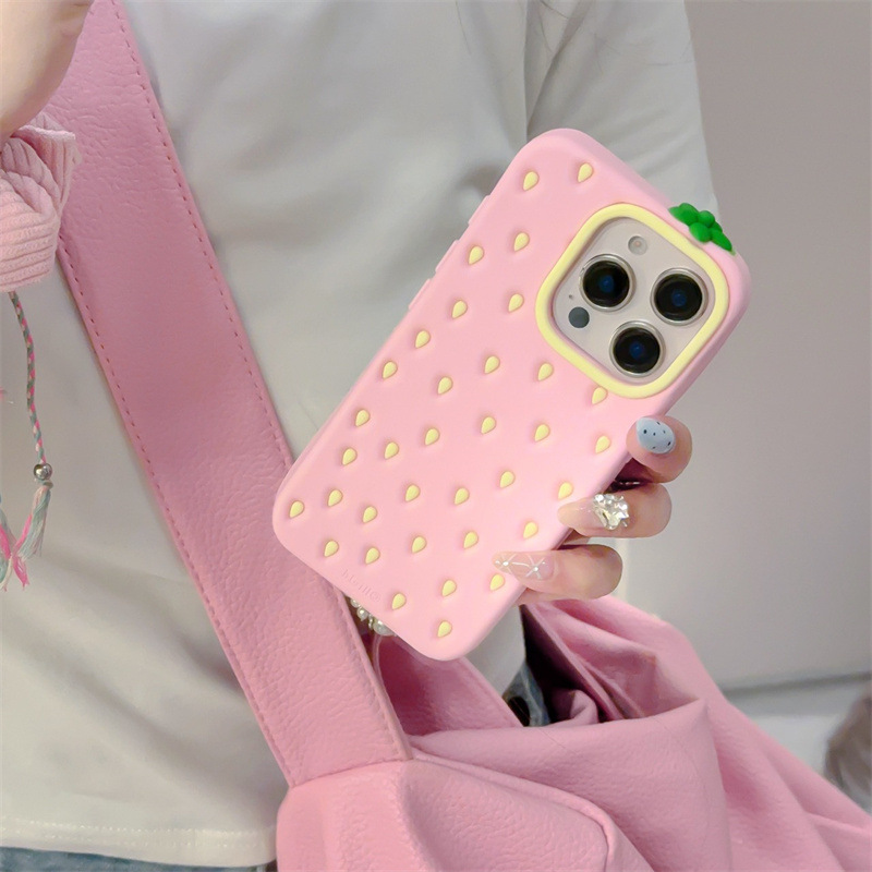 Pink Strawberry Silicone Case voor Max iPhone 13 Pro en | Schattige meidenstijl