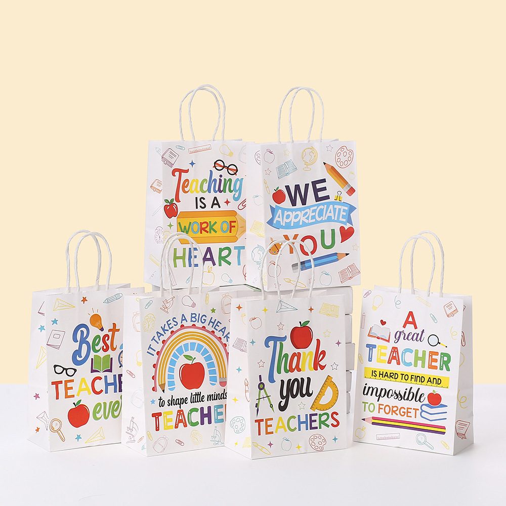 教师节牛皮纸手提袋字母印花伴手礼包装袋节日派对零食糖果礼品袋